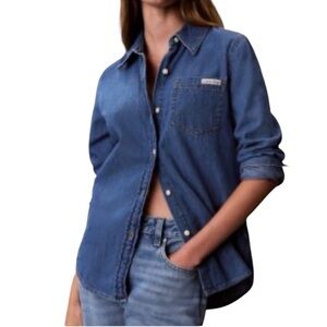 Calvin Klein Jeans Blue Fitted Long Sleeve Denim Shirt Size Extra Small Cotton